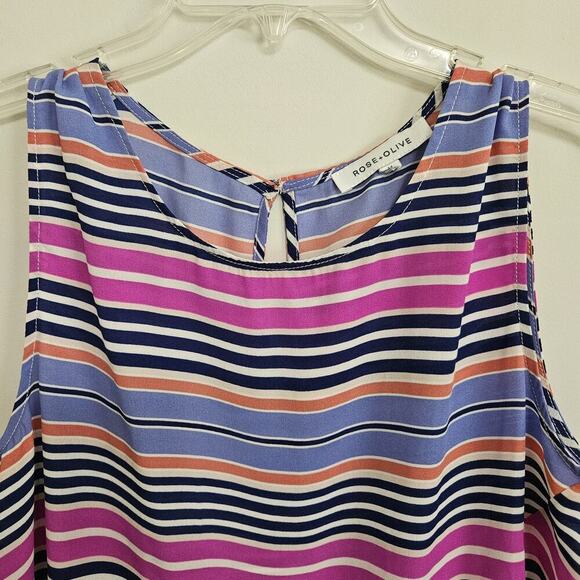 Rose & Olive Womens Top Bright Multicolor Striped Sleeveless Pullover Tank Top M - Picture 3 of 9